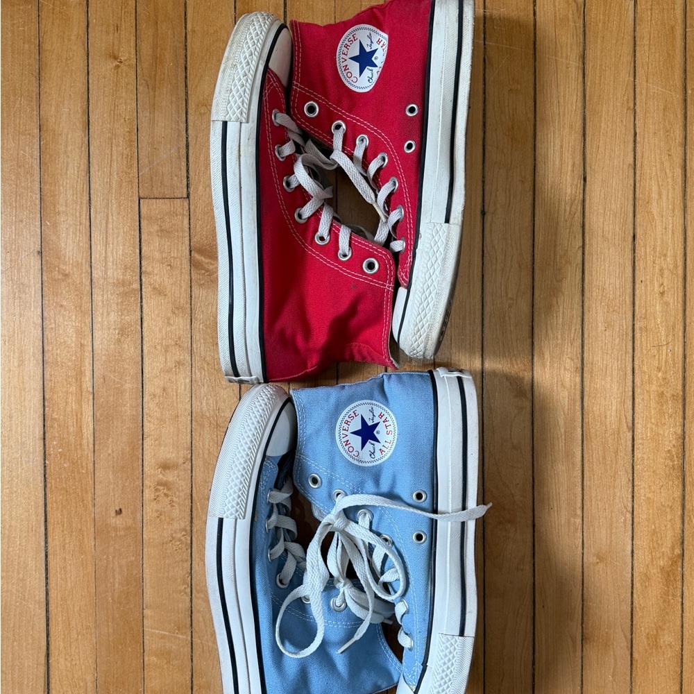 2 Converse Chuck Taylor All Star Red & Blue Canvas Sneakers Unisex Sz. 7Wom/5Men - Picture 2 of 7